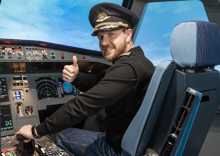 En nøjagtig kopi af flyets cockpit